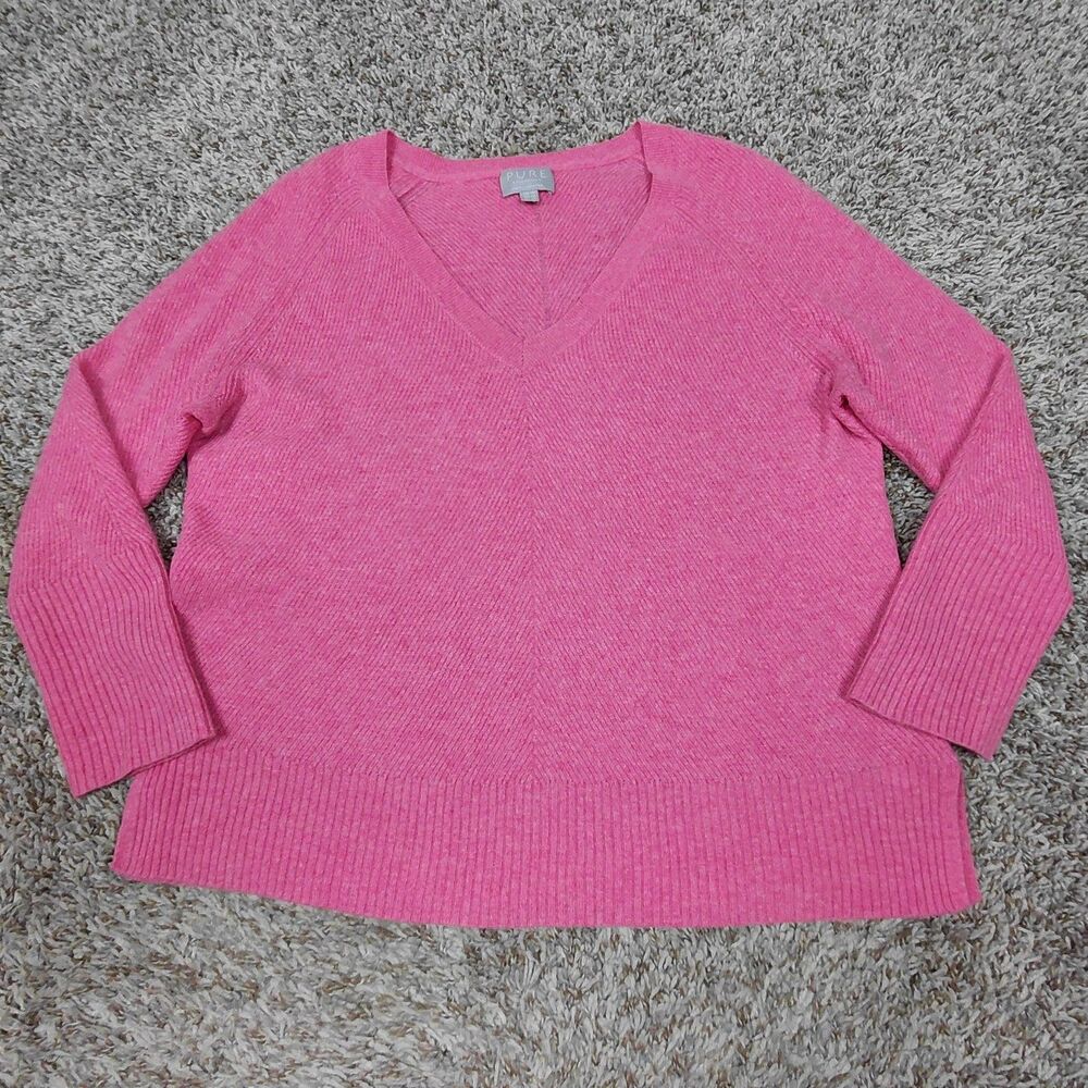 Pure Collection 100% Cashmere Sweater Womens Size 12 Pink Soft V-Neck